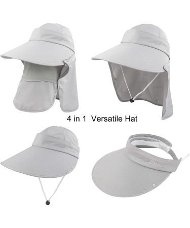 Women's Gray UV Protection Wide Brim Fishing Hat with Ponytail Opening and Detachable Flap - Summer Sun Protection - Buy Online on GoSupps.com