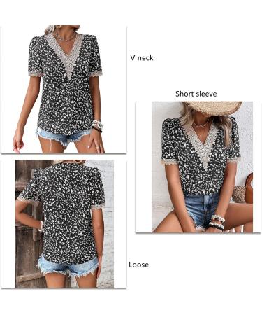 Naroote Womens Blouse Easy Matching Womens T Shirt Casual Lace Stitching Casual V-Neck for Beach XX-Large Black - Buy Online on GoSupps.com