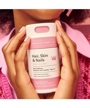 Health By Habit Hair Skin and Nails Supplement - 60 Capsules with Biotin, Vitamins A, B, C, Hyaluronic Acid, Vegan, Non-GMO, Sugar Free - 1 Pack, 60 Count - Buy Online on GoSupps.com