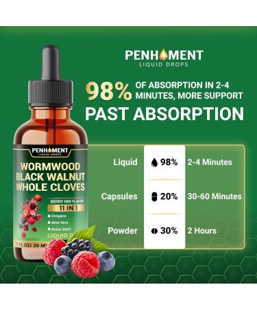 Penhoment 10in1 Wormwood Tincture - Black Walnut, Whole Cloves, Reishi Mushroom & 4 More - Wormwood Liquid Drops - 1 FL OZ for 2 Months Supply - Berry Mix Flavor - Buy Online on GoSupps.com