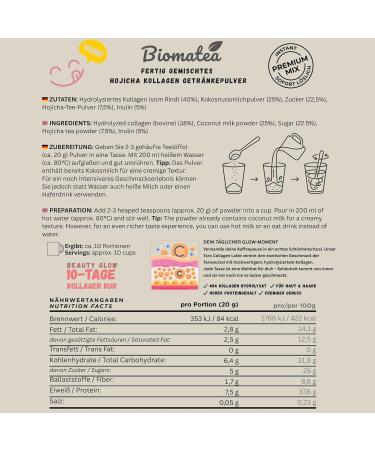 Biomatea Cure Beauty Glow de 10 jours - Poudre de collag ne de collag ne latte - Th torr fi japonais avec peptides de collag ne pour une peau clatante et des ongles solides - M lange cr meux - Buy Online on GoSupps.com