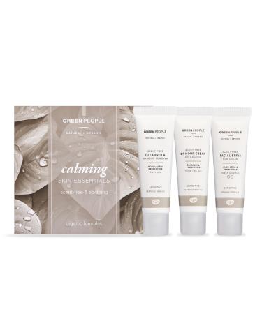 Green People Mini Sensitive Skin Care Set | Natural & Organic | Calming Facial Kit | Cleanser Anti-Ageing Moisturiser & SPF15 Cream | Travel Size Skincare Set | Skin Routine | Vegan Gifts for Women