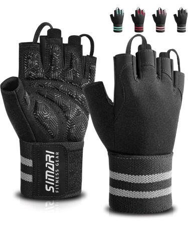 SIMARI Workout Gym Gloves Weight Lifting Gloves with Wrist Wrap Support SBR Pad Grip for Full Palm Protection - Fingerless - black - medium