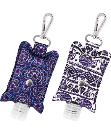 Hzran Empty Travel Bottles, Small Size Plastic Leak Proof Refillable Cosmetic Containers, 2oz Squeeze Bottle with Keychain Holder for Hand Sanitizer, Back to School Clean Bottles(2Pack-Mandala) Mandala&Elephant