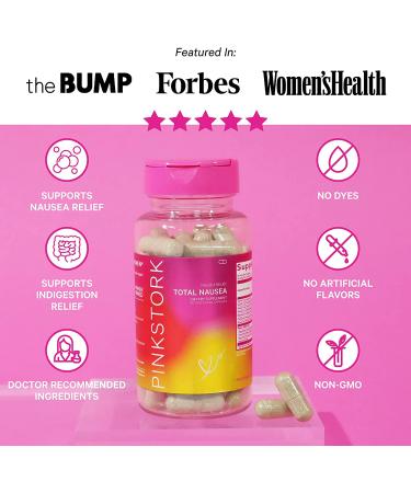 Pink Stork Total Nausea Relief Supplement with Vitamin B12 and Ginger - 60 Capsules | Pregnancy Morning Sickness and Motion Sickness Relief | Women-Owned - Buy Online on GoSupps.com