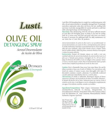 Lusti Olive Oil Detangling Spray 12 fl oz (2 Piece's Included) - Anti-Frizz - Strengthen Damaged Hair - Reducing Breakage - Enriched with Amino Proteins - Buy Online on GoSupps.com