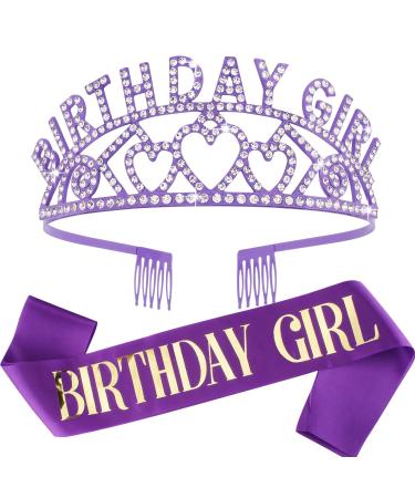CIEHER Purple Birthday Decorations, Purple Birthday Sash BIirthday Queen Crown Kit, Birthday Crowns for Women Girls, Happy Birthday Tiara, Birthday Tiara and Sash, Birthday Gifts for Women Girls Purple-1