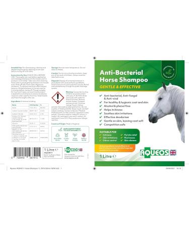 Aqueos Antibacterial Antiviral Antifungal Horse Shampoo - for Itchy Skin Minor-Wounds Cuts Grazes Skin Irritations & Sensitive Skin | Soothing & Deodorising Medicated Shampoo Alternative | 1L 1 l (Pack of 1) - Buy Online on GoSupps.com