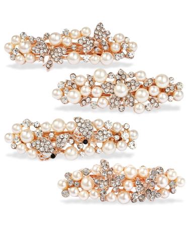 Hair clips butterfly hair clamps for women girls rhinestone pearls hair clips feather-hair clip hair accessories for women and girls 4 pieces of French hair clips for party wedding everyday white