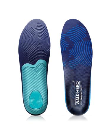 WALKHERO Medium Arch Support Insoles - Cushioning Orthotic Insoles Plantar Fasciitis Inserts for Men & Women to Relieve Foot Pain and Provide Shock Absorption (Blue) Mens 11-11 1/2