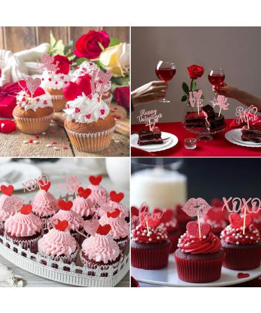 60 Pcs Happy Valentine's Day Cupcake Toppers Glitter Cupid Love Heart Lip Kiss Me Be Mine XOXO Cupcake Picks for Valentine's Day Theme Wedding Party Cake Decorations Supplies Pink - Buy Online on GoSupps.com