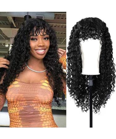 24 Inch Deep Curly Wig for Black Women with Bangs - High Density Synthetic Full Wig in Natural Black Color - Layered Afro Style - Pack of 1 (1B) - Buy Online on GoSupps.com