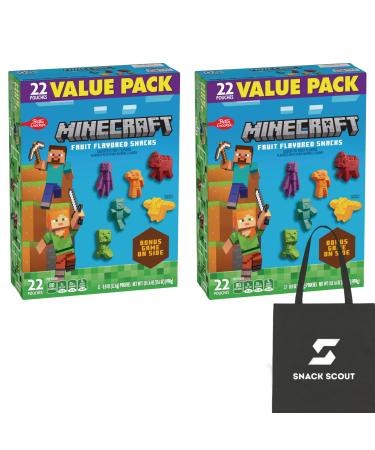 Betty Crocker Minecraft Fruit Flavored Kids Snacks Fat Free and Gluten Free Snack Value Pack 17.6 oz 22 Pouches (Pack of 2) Bundle With Snack Scout Lunch Bag