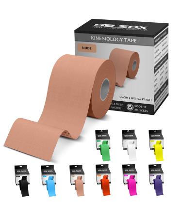 SB SOX Original Cotton Kinesiology Tape (16ft Uncut Roll)  Best Latex Free, Water Resistant Tape for Muscles/Joints  Perfect for Any Activity  Easy to Apply/Use, Works Great for Several Days! Nude