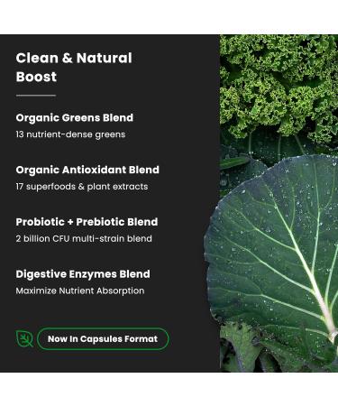 Organic Super Greens Capsules - Daily Fruits and Veggies Supplement - 150 Green & Reds Superfood Pills - 40+ Natural Whole Food Fruit & Vegetables, Prebiotic Fiber & Probiotics & Digestive Enzymes - Buy Online on GoSupps.com