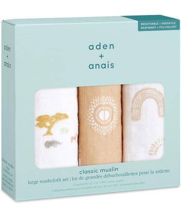 aden + anais Classic Boutique Washcloth Set - Super Soft 100% Cotton Muslin 3-Pack - Buy Online on GoSupps.com