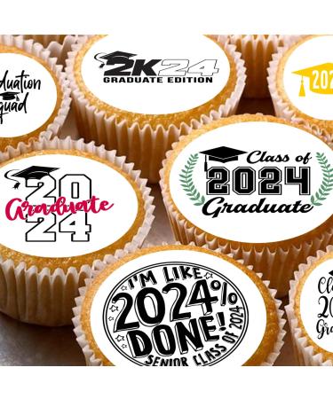 24 edible PRE CUT Graduation 2024 kids childrens party decorations Wafer Paper Cupcake Topper Cake