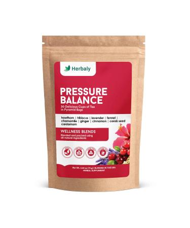 Herbaly Pressure Balance Tea - 9 Superherbs - Pressure, Cholesterol, Cardiovascular Health, Circulatory System - Natural, Organic, Non-GMO, Caffeine-Free, Sugar Free - 1 Pack, 30 Pyramid Tea Bags 2.65 Ounce (Pack of 1)