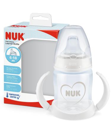 NUK First Choice Learner Cup Sippy Cup | 6-18 Months | Leak-Proof Silicone Spout | Anti-Colic Vent | BPA-Free | 150ml | White & Grey Neutral Temperature Control