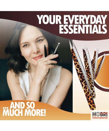 Professional Stainless Steel Eyebrow Tweezers Set - 4 Pieces with Travel Case | Leopard Style - Beauty and Personal Care Tool - Buy Online on GoSupps.com