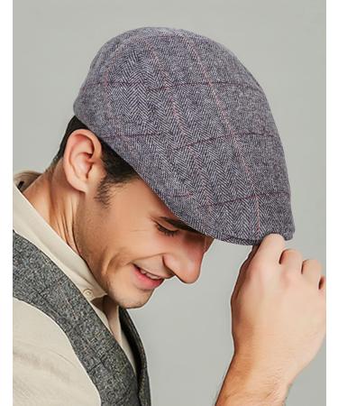 2 Pack Men's Herringbone Tweed Wool Blend Newsboy Hats - Classic Flat Cap Ivy Cabbie Driving Hat (Black/Grey) - Buy Online on GoSupps.com