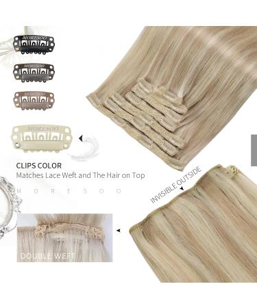 Moresoo Clip-In Extensions Real Hair - Ash Blond & Platinum Blonde - 120g 7pcs 40cm #P18/613 - Premium Quality Hair Clips - Buy Online on GoSupps.com