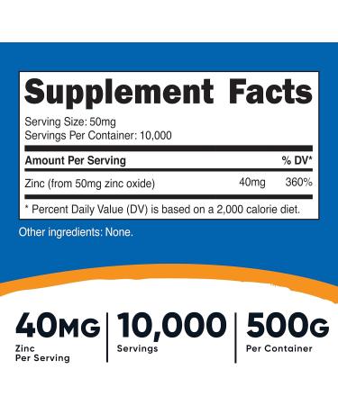 Nutricost Zinc Oxide Powder 500g - Gluten Free & Non-GMO - 1.1lb (Pack of 1) - Buy Online on GoSupps.com