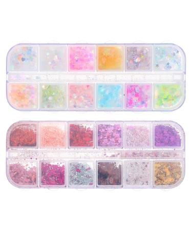 Lurrose 2 Boxes Nail Glitter Manicure Sequin Nails Art Stickers Nail Art Decoration for Women Girls