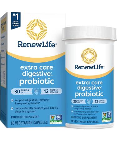 Renew Life Adult Probiotics 30 Billion CFU Guaranteed, 12 Strains, For Men & Women, Shelf Stable, Gluten Dairy & Soy Free, Ultimate Flora Extra Care, 60 Count, Pack of 1 30 Billion CFU 60 Count