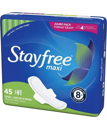 Stayfree Maxi Super Long Pads with Wings - 45 Count | Reliable Protection & Absorbency for Women's Periods - Buy Online on GoSupps.com