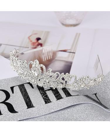 ZeroStage Birthday Queen Sash and Tiara Set - Crystal Crown Rhinestone Headband for Women - Princess Party Decorations and Gifts - Silver - Buy Online on GoSupps.com