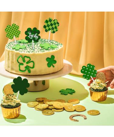 JarThenaAMCS 24Pcs St. Patrick's Day Cupcake Toppers Plaid Stripe Dot Green Shamrock Cupcake Picks for Irish Holiday Wedding Lucky One Birthday Party Cake Decorations 8 Styles - Buy Online on GoSupps.com