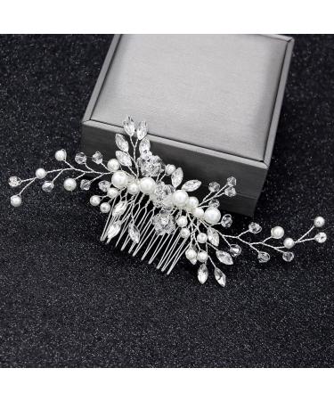 XJ-HOME Crystal Bridal Wedding Hair Comb with Pearl Accents - White Rhinestone Tiara for Women and Girls | Silver and Gold Hair Accessories - Buy Online on GoSupps.com