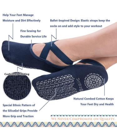 Ozaiic Non Slip Yoga Pilates Barre Socks for Women - 4 Pack (Black/Navy/D.Gray/Burgundy) - Buy Online on GoSupps.com