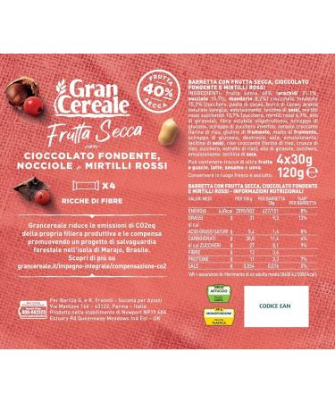 Gran Cereale Snack Barrette di Frutta Secca Pack of 3 nut bars with dark chocolate hazelnuts and cranberries 120 g - Buy Online on GoSupps.com