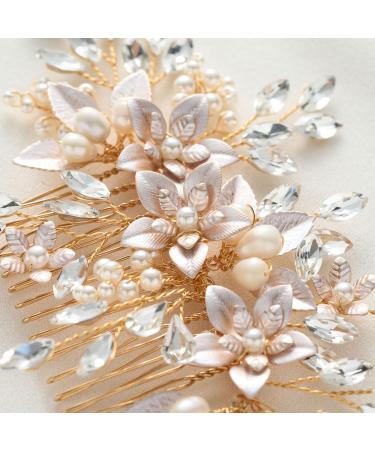 SWEETV Handmade Wedding Hair Comb | Pearl Flower Bridal Hair Clip | Elegant Women's Hair Accessories in Gold - Buy Online on GoSupps.com