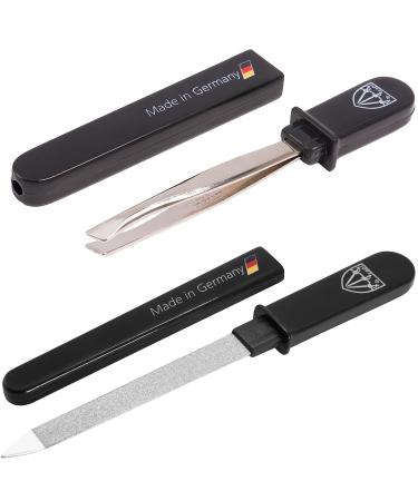 3 Swords Germany - Brand quality double sided (fine & coarse) SAPPHIRE POCKET NAIL FILE and POCKET TWEEZERS Made in Solingen Germany Pocket Tweezers/Nail File Set