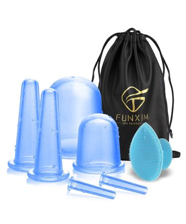 Silicone cupping cupping glasses silicone remote massage device with body cupping cupping face cupping your eye facial cleaning brush and cord bag 7 PCs anti -aging blue