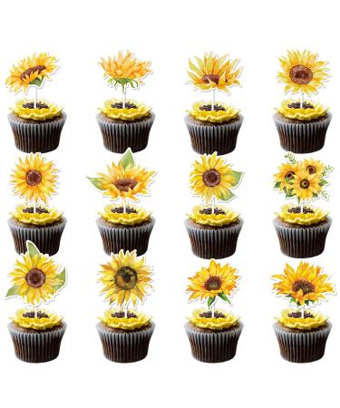 Sunflower Cupcake Toppers Sunflower Cake Picks for Flower Themed Party Birthday Party Decorations Supplies 36 Pieces