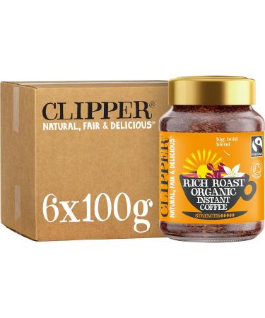 Clipper - Rich Roast Organic Instant Coffee | 6 x 100g Jars | Bulk Buy for Home & Catering | Sustainable Fairtrade Coffee by Clipper Teas | Ethically Sourced