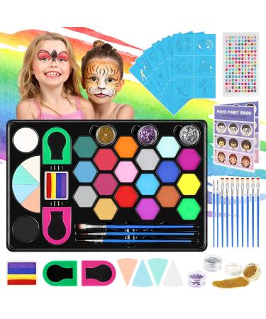 40 PCS Face Paint Kit for Kids | 20 Colors Face Painting Set Includes Stickers, Brushes,Sponges, Split Cake | Professional Face Body Painting Kits - Buy Online on GoSupps.com