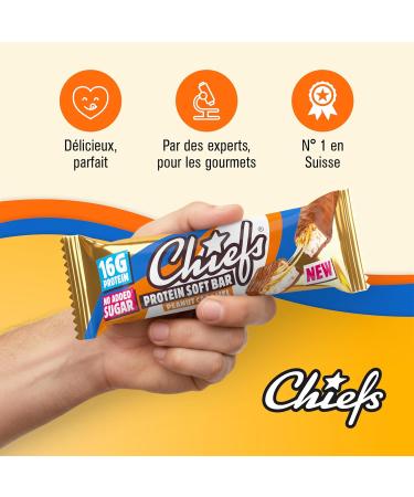 CHIEFS Barre Prot in e Soft - 16g Haute Prot ine Sans Sucre Ajout Sans Huile de Palme Soft Bar Peanut Caramel - 15 x 55g - Buy Online on GoSupps.com