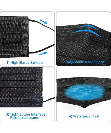 Kids 3-Ply Disposable Face Masks - 100 PCS Black Safety Masks with Adjustable Nose Clip & Ear Loops for School & Travel - Buy Online on GoSupps.com