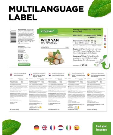 Wild Yam Root Extract - 365 Capsules - Original Mexican Wild Yam Root - High dosed with 880mg of extract (including 176mg of diosgenin) per daily dose - Vegan - Buy Online on GoSupps.com