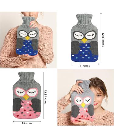 2L Hot Water Bottle with Cover (Pack of 2) for Pain Relief - Cute Owl Design - Hot/Cold Therapy - 2 Liter - Pink/Grey - Buy Online on GoSupps.com