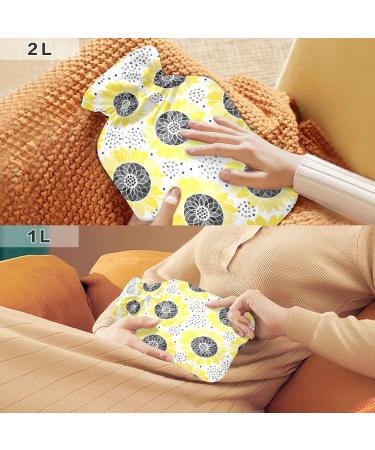 Hot Water Bottle 2L with Lid - Abstract Sunflower & Dots Design for Pain Relief | Perfect Hand & Feet Warmer for Winter - Buy Online on GoSupps.com