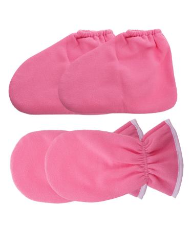 Beaupretty 4 pieces of gloves with essential oils Paraffin wax care frotee feasts spa for cover moisturizing socks suits for women fit work nourishing polyester pink