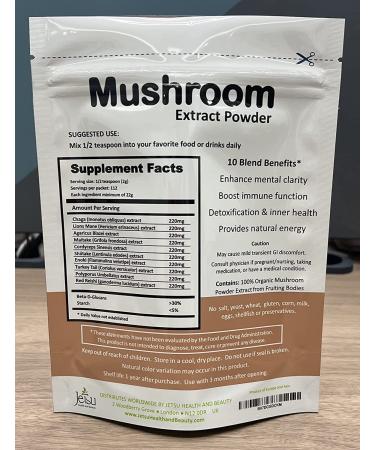 Organic Mushroom Extract Powder - 10 Blend Lions Mane, Cordyceps, Reishi, Shiitake, Turkey Tail - Nootropic Brain Supplement for Energy, Focus & Immune Support - Buy Online on GoSupps.com