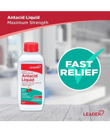 Leader Maximum Strength Antacid Liquid with Aluminum Hydroxide Simethicone Antacid/Antigas for Heartburn Acid Indigestion Pressure & Bloating Cherry Flavor 12 FL oz Cherry 12 Fl Oz - Buy Online on GoSupps.com