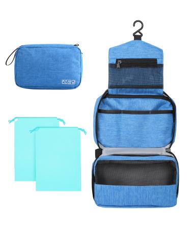 Cooja Wash Bag Hanging Toiletry Bag Men Women Travel Washbag with Hook & Handle 1 Toilet Bag + 2 Drawstring Bag Sky Blue